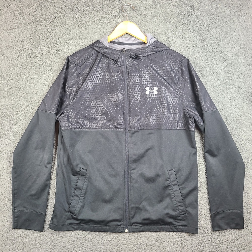 Under Armour Mens Black Snakeskin Print Full Zip Hooded Track Jacket Large Loose